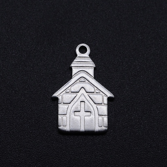Picture of Stainless Steel Religious Charms Church Silver Tone Cross 18mm x 13mm, 5 PCs