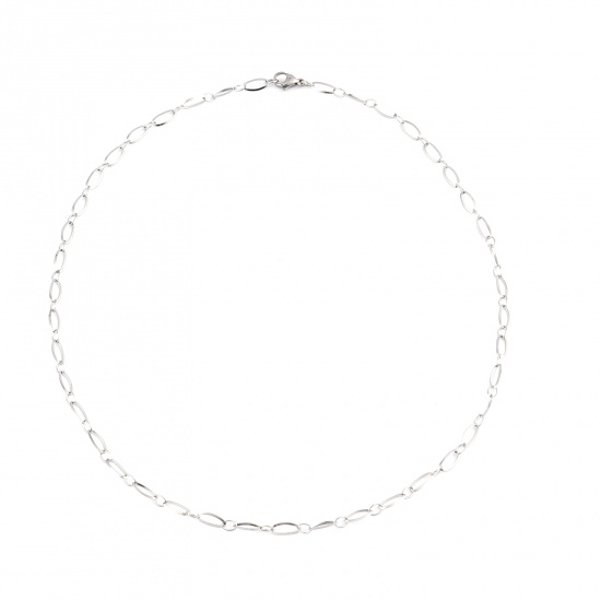Bild von Edelstahl Halskette Silberfarbe Oval 50cm lang, 1 Strang