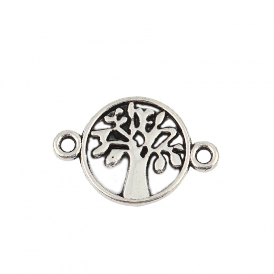 Picture of Zinc Based Alloy Connectors Round Antique Silver Color Tree of Life 18mm x 12mm, 50 PCs