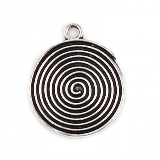 Picture of Zinc Based Alloy Charms Round Antique Silver Color Swirl 24mm x 21mm, 10 PCs