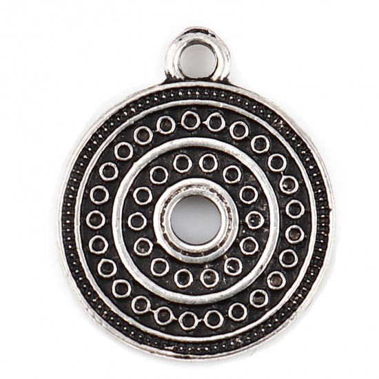 Picture of Zinc Based Alloy Charms Round Antique Silver Color Circle 22mm x 18mm, 10 PCs