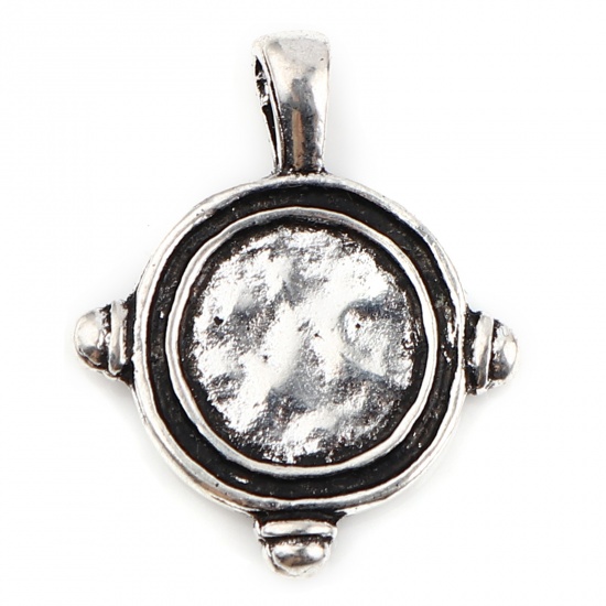 Picture of Zinc Based Alloy Charms Round Antique Silver Color 24mm x 19mm, 10 PCs
