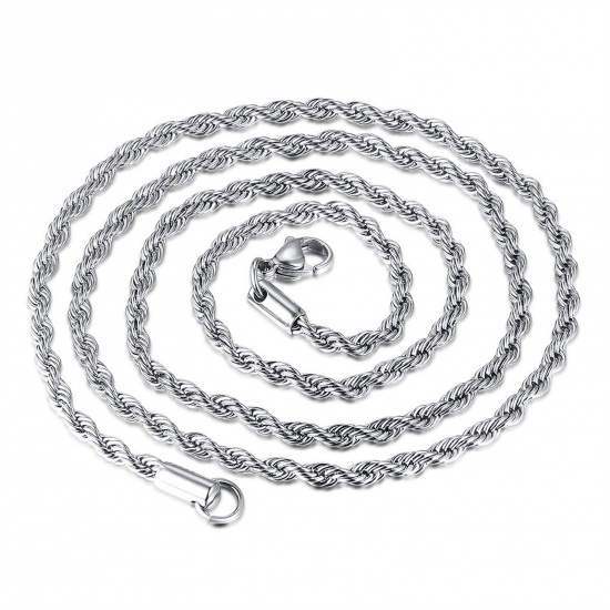 Bild von Edelstahl Zopfkette Kette Halskette Silberfarbe 51cm lang, 1 Strang