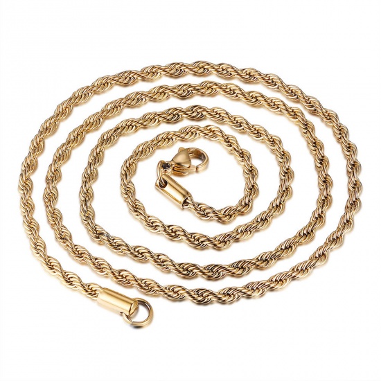 Bild von Edelstahl Zopfkette Kette Halskette Vergoldet 41cm lang, 1 Strang