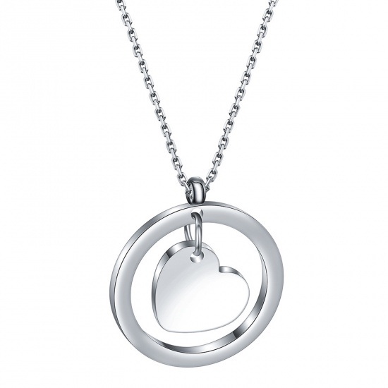 Picture of Stainless Steel Necklace Silver Tone Round Heart 40cm(15 6/8") long, 1 Piece