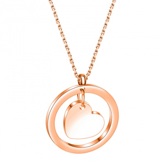 Picture of Stainless Steel Necklace Rose Gold Round Heart 40cm(15 6/8") long, 1 Piece