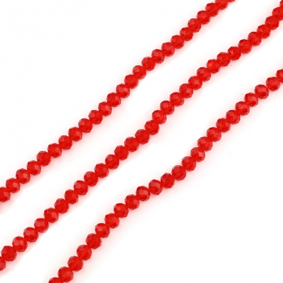 Immagine di Vetro Perline Tondo Rosso Sezione Circa 4mm Dia, Foro: Circa 0.8mm, lunghezza: 48cm, 5 Fili (Circa 138 Pezzi/Treccia)