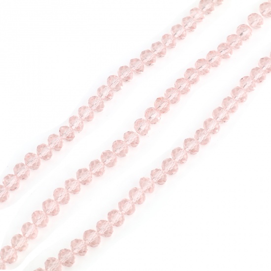 Image de Perles en Verre Rond Rose Pêche A Facettes, Env. 4mm Dia, Trou: 0.8mm, 48cm long, 5 Enfilades (env. 138 Pcs/Enfilade)