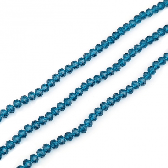 Image de Perles en Verre Rond Bleu Paon A Facettes, Env. 4mm Dia, Trou: 0.8mm, 48cm long, 5 Enfilades (env. 138 Pcs/Enfilade)