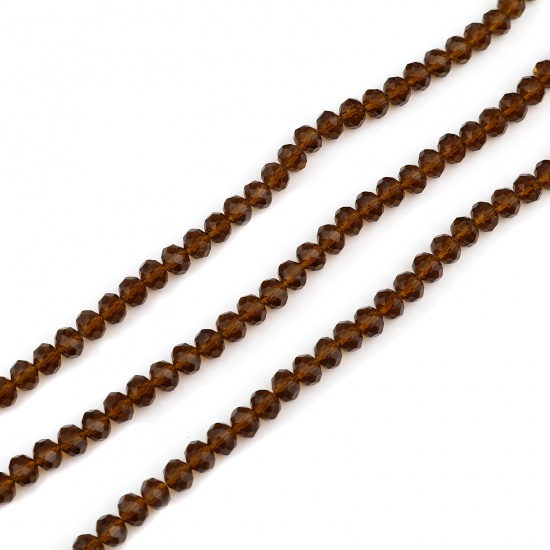 Immagine di Vetro Perline Tondo Ambra Scuro Sezione Circa 4mm Dia, Foro: Circa 0.8mm, lunghezza: 48cm, 5 Fili (Circa 138 Pezzi/Treccia)