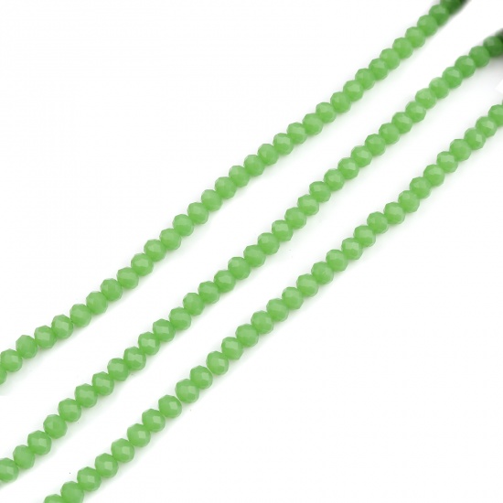Image de Perles en Verre Rond Vert A Facettes, Env. 4mm Dia, Trou: 0.8mm, 48cm long, 5 Enfilades (env. 138 Pcs/Enfilade)