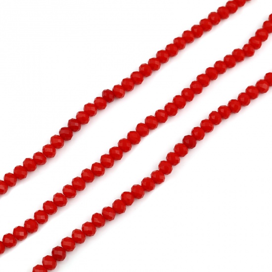 Image de Perles en Verre Rond Rouge A Facettes, Env. 4mm Dia, Trou: 0.8mm, 48cm long, 5 Enfilades (env. 138 Pcs/Enfilade)