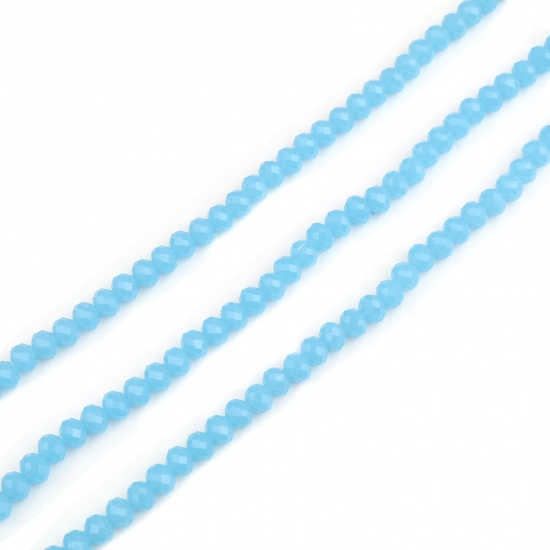 Image de Perles en Verre Rond Bleu Ciel A Facettes, Env. 4mm Dia, Trou: 0.8mm, 48cm long, 5 Enfilades (env. 138 Pcs/Enfilade)