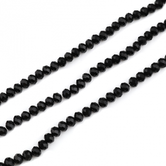 Image de Perles en Verre Rond Noir A Facettes, Env. 6mm Dia, Trou: 1.1mm, 44cm long, 5 Enfilades (env. 88 Pcs/Enfilade)
