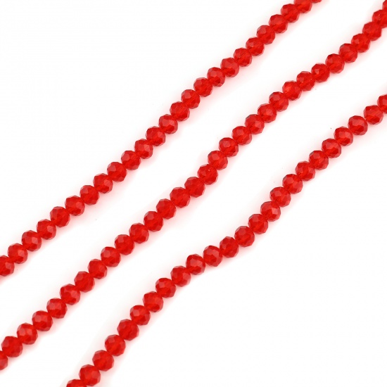 Image de Perles en Verre Rond Rouge A Facettes, Env. 6mm Dia, Trou: 1.1mm, 44cm long, 5 Enfilades (env. 88 Pcs/Enfilade)