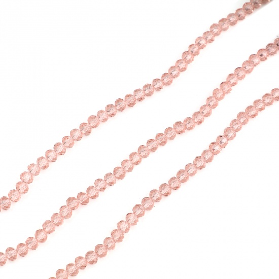 Image de Perles en Verre Rond Rose Pêche A Facettes, Env. 6mm Dia, Trou: 1.1mm, 44cm long, 5 Enfilades (env. 88 Pcs/Enfilade)