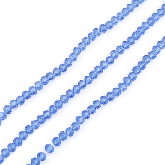 Image de Perles en Verre Rond Bleu A Facettes, Env. 6mm Dia, Trou: 1.1mm, 44cm long, 5 Enfilades (env. 88 Pcs/Enfilade)
