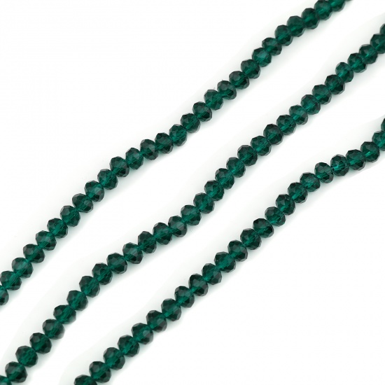 Image de Perles en Verre Rond Vert Paon A Facettes, Env. 6mm Dia, Trou: 1.1mm, 44cm long, 5 Enfilades (env. 88 Pcs/Enfilade)