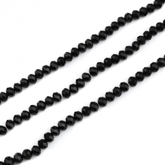 Immagine di Vetro Perline Tondo Nero Sezione Circa 8mm Dia, Foro: Circa 1.3mm, lunghezza: 43.5cm - 43cm, 5 Fili (Circa 68 Pezzi/Treccia)