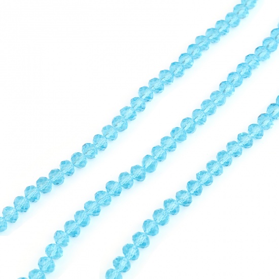 Image de Perles en Verre Rond Bleu Lac A Facettes, Env. 8mm Dia, Trou: 1.3mm, 43.5cm - 43cm long, 5 Enfilades (env. 68 Pcs/Enfilade)