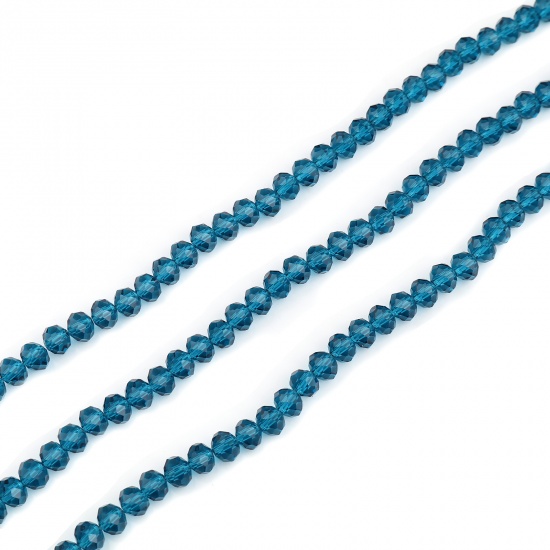 Image de Perles en Verre Rond Bleu Paon A Facettes, Env. 8mm Dia, Trou: 1.3mm, 43.5cm - 43cm long, 5 Enfilades (env. 68 Pcs/Enfilade)