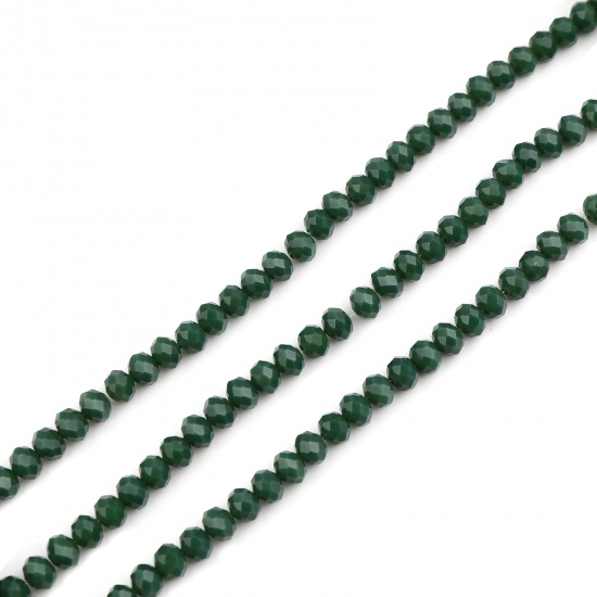 Image de Perles en Verre Rond Vert Foncé A Facettes, Env. 8mm Dia, Trou: 1.3mm, 43.5cm - 43cm long, 5 Enfilades (env. 68 Pcs/Enfilade)