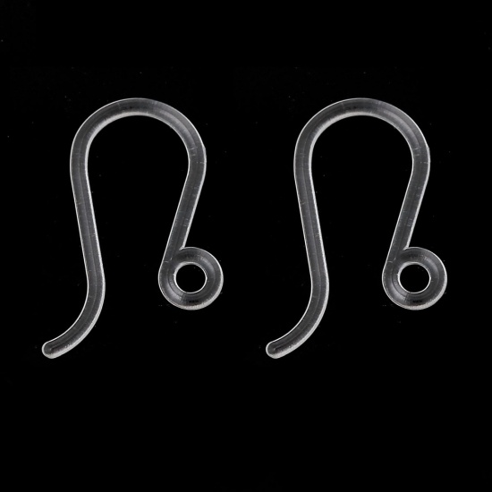 Picture of Plastic Ear Wire Hooks Earring Findings Transparent W/ Loop 17mm x 8mm, Post/ Wire Size: (21 gauge), 20 PCs
