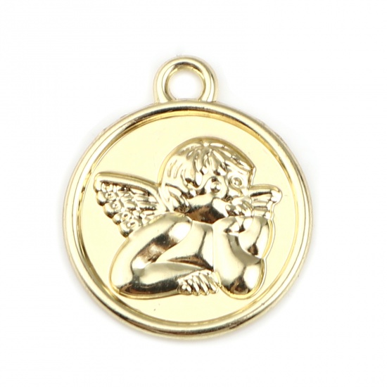 Picture of Zinc Based Alloy Religious Charms Round Gold Plated Angel 22mm x 19mm, 10 PCs
