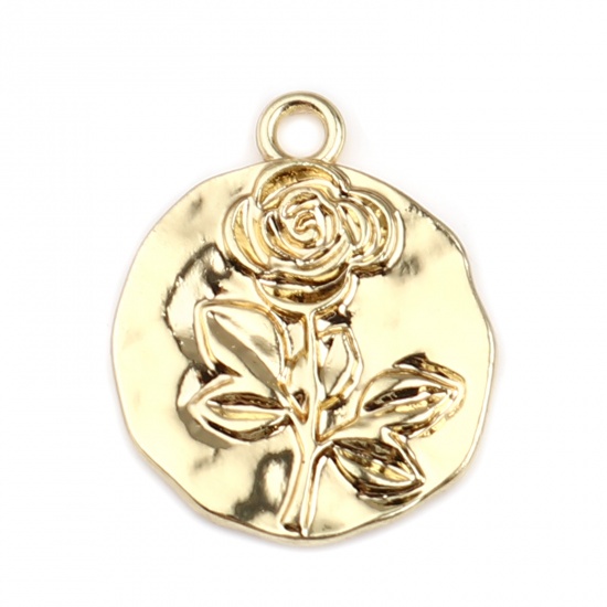 Picture of Zinc Based Alloy Charms Round Gold Plated Flower 22mm x 18mm, 10 PCs