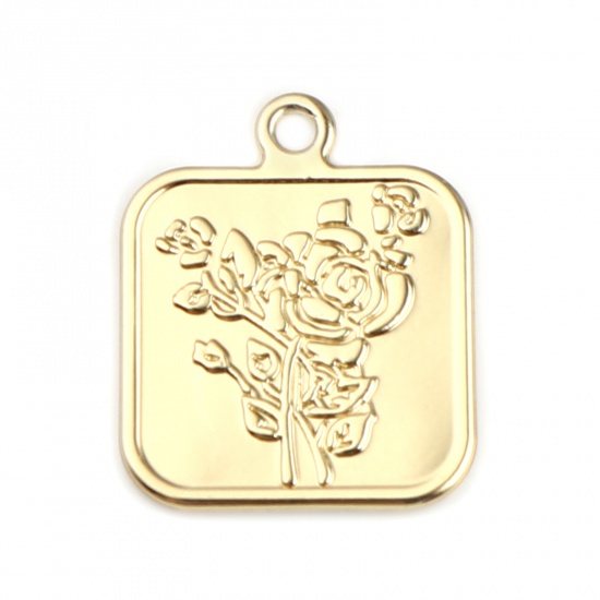 Picture of Zinc Based Alloy Charms Square Gold Plated Flower 18mm x 15mm, 10 PCs