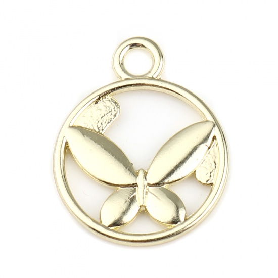 Picture of Zinc Based Alloy Insect Charms Round Gold Plated Butterfly 22mm x 18mm, 10 PCs