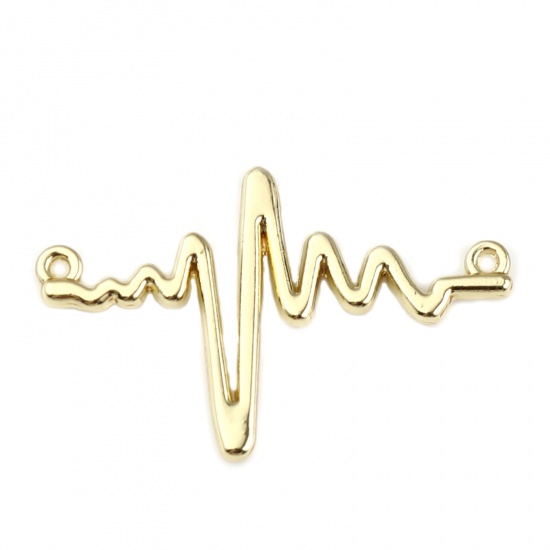 Picture of Zinc Based Alloy Medical Connectors Heartbeat/ Electrocardiogram Gold Plated 38mm x 24mm, 10 PCs