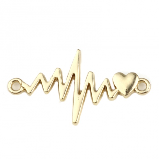 Picture of Zinc Based Alloy Medical Connectors Heartbeat/ Electrocardiogram Gold Plated Heart 31mm x 17mm, 10 PCs