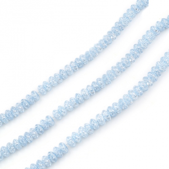 Immagine di Vetro Perline Tondo Piatto Blu Trasparente Crepa Circa 8mm Dia, Foro: Circa 1.2mm, lunghezza: 38.5cm - 38cm, 1 Filo (Circa 87 Pezzi/Treccia)