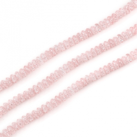 Immagine di Vetro Perline Tondo Piatto Rosa Pesca Trasparente Crepa Circa 8mm Dia, Foro: Circa 1.2mm, lunghezza: 38.5cm - 38cm, 1 Filo (Circa 87 Pezzi/Treccia)