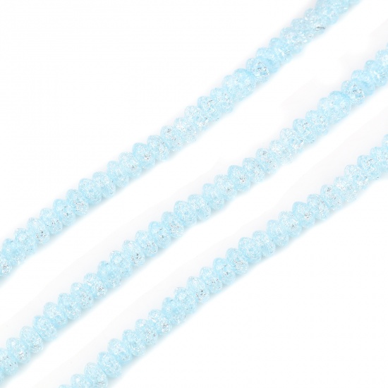 Immagine di Vetro Perline Tondo Piatto Blu Chiaro Trasparente Crepa Circa 8mm Dia, Foro: Circa 1.2mm, lunghezza: 38.5cm - 38cm, 1 Filo (Circa 87 Pezzi/Treccia)