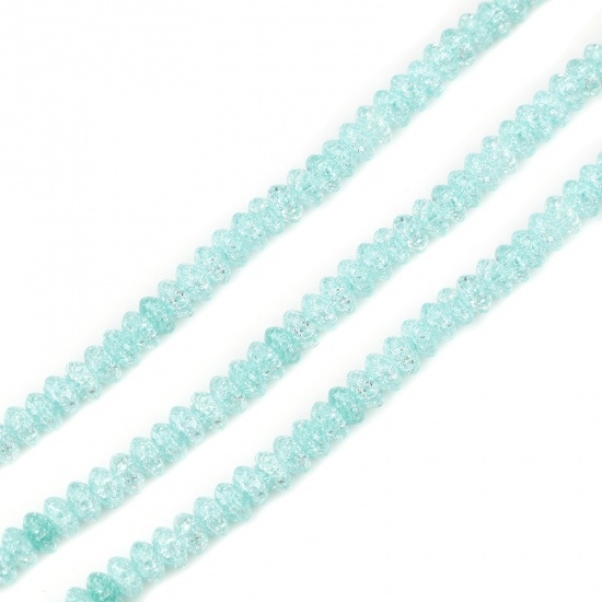 Immagine di Vetro Perline Tondo Piatto Verde Trasparente Crepa Circa 8mm Dia, Foro: Circa 1.2mm, lunghezza: 38.5cm - 38cm, 1 Filo (Circa 87 Pezzi/Treccia)