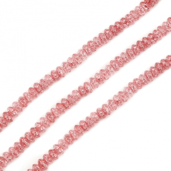 Immagine di Vetro Perline Tondo Piatto Rosa Caldo Trasparente Crepa Circa 6mm Dia, Foro: Circa 0.9mm, lunghezza: 38cm - 37.5cm, 1 Filo (Circa 124 Pezzi/Treccia)