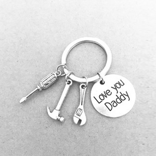 Picture of Keychain & Keyring Silver Tone H=ammer Tools Message " Love you Daddy " 1 Piece