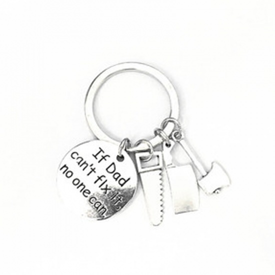 Picture of Keychain & Keyring Silver Tone Axe Tools Message " If Dad can't fix it no one can " 1 Piece