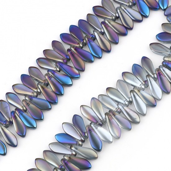 Immagine di Vetro Perline Goccia Blu Viola AB Colore Circa 16mm x 6mm, Foro: Circa 1mm, lunghezza: 38.5cm - 38cm, 1 Filo (Circa 120 Pezzi/Treccia)