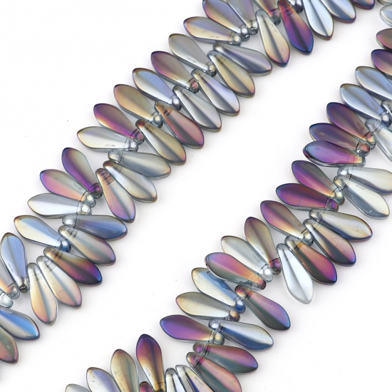 Immagine di Vetro Perline Goccia Colore Viola AB Colore Circa 16mm x 6mm, Foro: Circa 1mm, lunghezza: 38.5cm - 38cm, 1 Filo (Circa 120 Pezzi/Treccia)