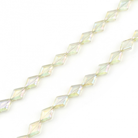Picture of Glass Beads Rhombus Pale Yellow AB Color About 15mm x 10mm, Hole: Approx 1.1mm, 64cm(25 2/8") - 63.5cm(25") long, 1 Strand (Approx 43 PCs/Strand)