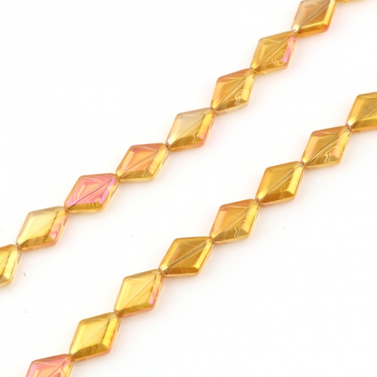 Picture of Glass Beads Rhombus Fushia & Orange About 15mm x 10mm, Hole: Approx 1.1mm, 64cm(25 2/8") - 63.5cm(25") long, 1 Strand (Approx 43 PCs/Strand)
