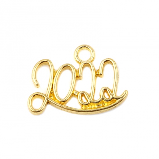 Picture of Zinc Based Alloy Year Charms Number Gold Plated Message " 2022 " 20mm x 14mm, 20 PCs