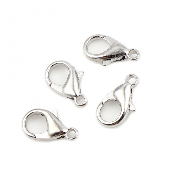 Bild von Zinklegierung Karabinerverschluss Silberfarbe 14mm x 8mm, 20 Stück