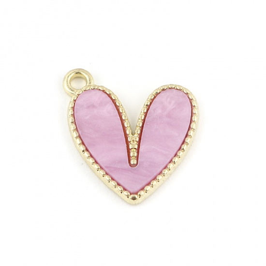 Picture of Zinc Based Alloy & Acrylic Charms Heart Gold Plated Purple 18mm x 15mm, 10 PCs