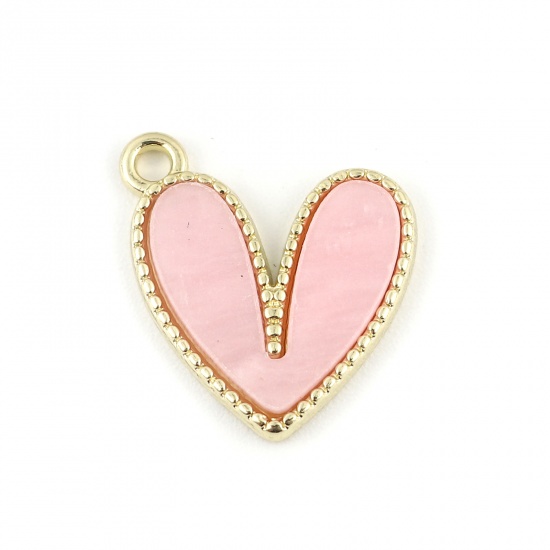 Picture of Zinc Based Alloy & Acrylic Charms Heart Gold Plated Pink 18mm x 15mm, 10 PCs