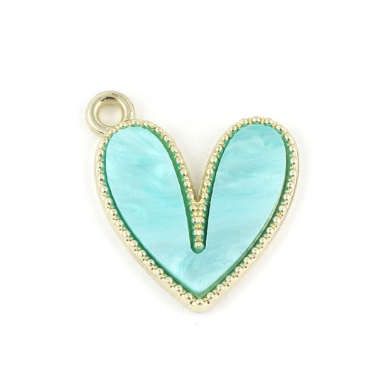 Picture of Zinc Based Alloy & Acrylic Charms Heart Gold Plated Blue 18mm x 15mm, 10 PCs