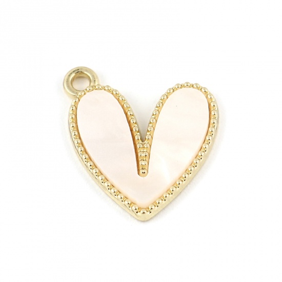 Picture of Zinc Based Alloy & Acrylic Charms Heart Gold Plated White 18mm x 15mm, 10 PCs